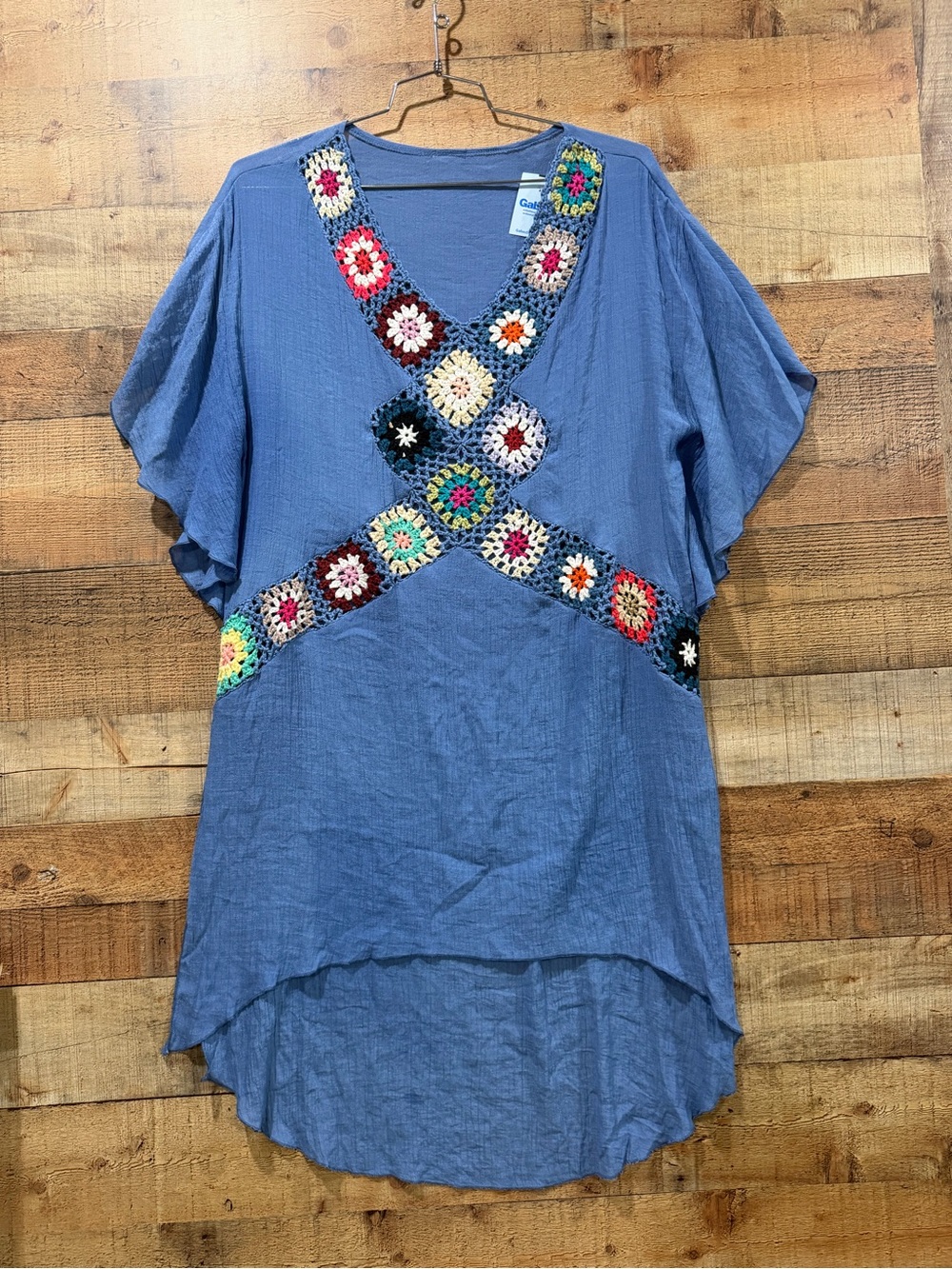 New With Tags Swimsuit Coverup Boho Crochet-Accent Blue Women's Size 2XL
